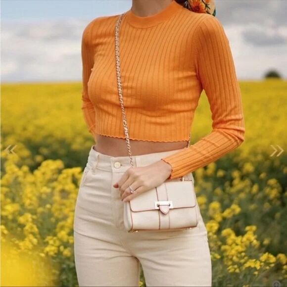 Zara Orange Long Sleeve Crop Top - Picture 1 of 3